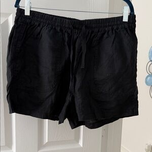 Quince Black Women's Elastic Drawstring 100% Linen Shorts
